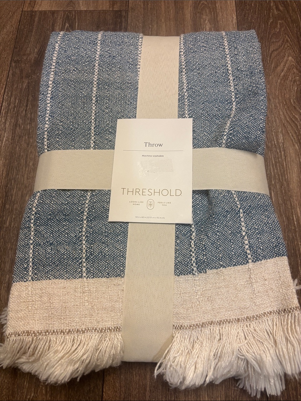 Threshold Blue and Cream Striped Woven Throw with Fringe